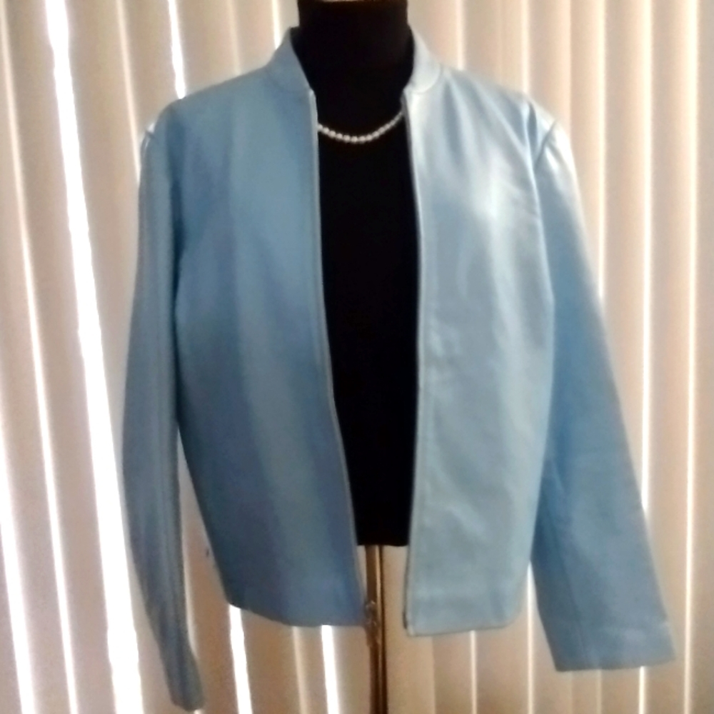 Genuine leather powder blue vintage Old Navy coat sz XL